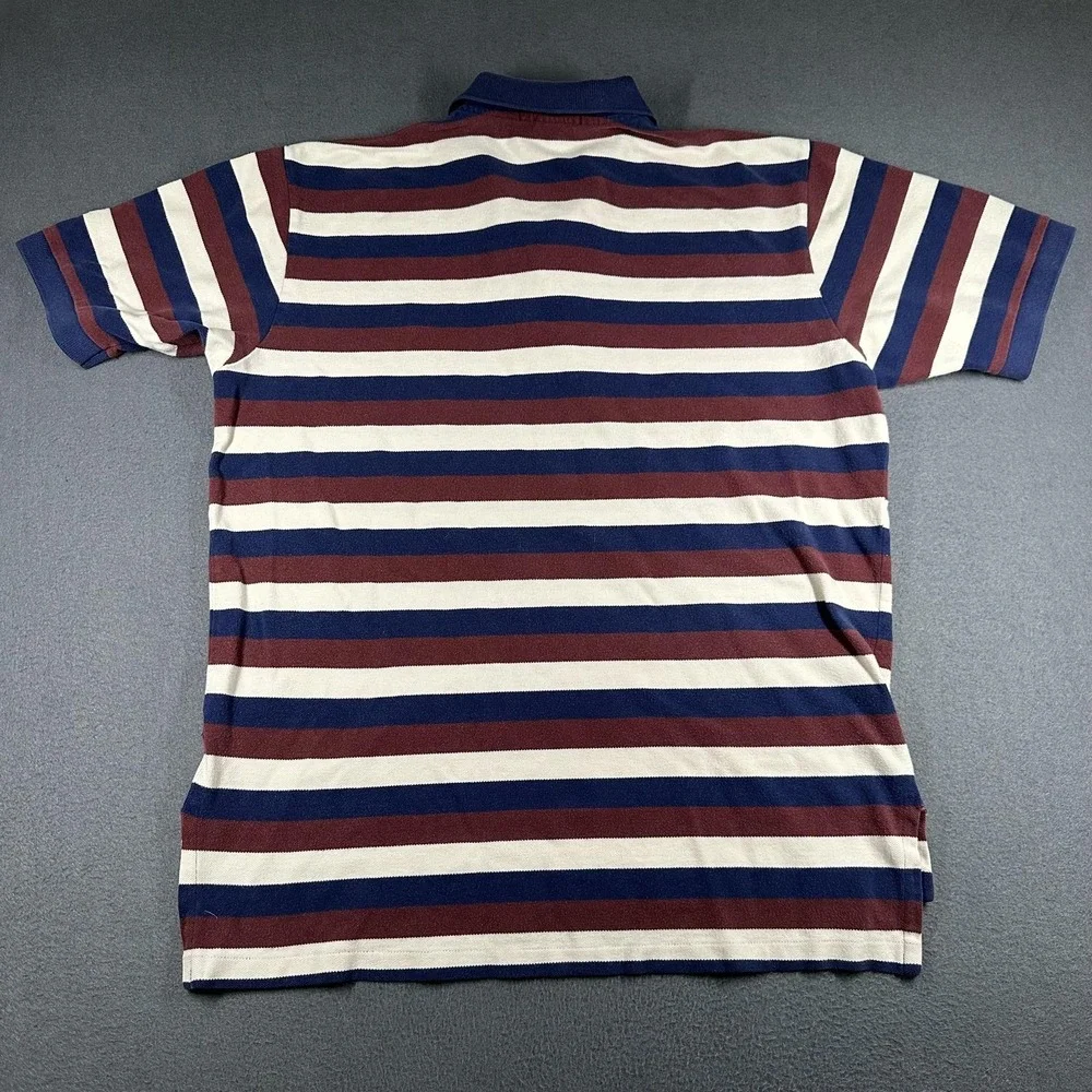 Polo Ralph Lauren Polo Shirt Mens Large Navy Burgundy Stripe Pony Logo Cotton